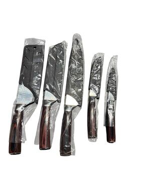 5-Piece Kitchen Knife Set - Dark Wood Handles